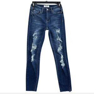 ZCO Premium Jeans Womens Size 3 Junior’s Blue Skinny Distressed Raw Hem Denim
